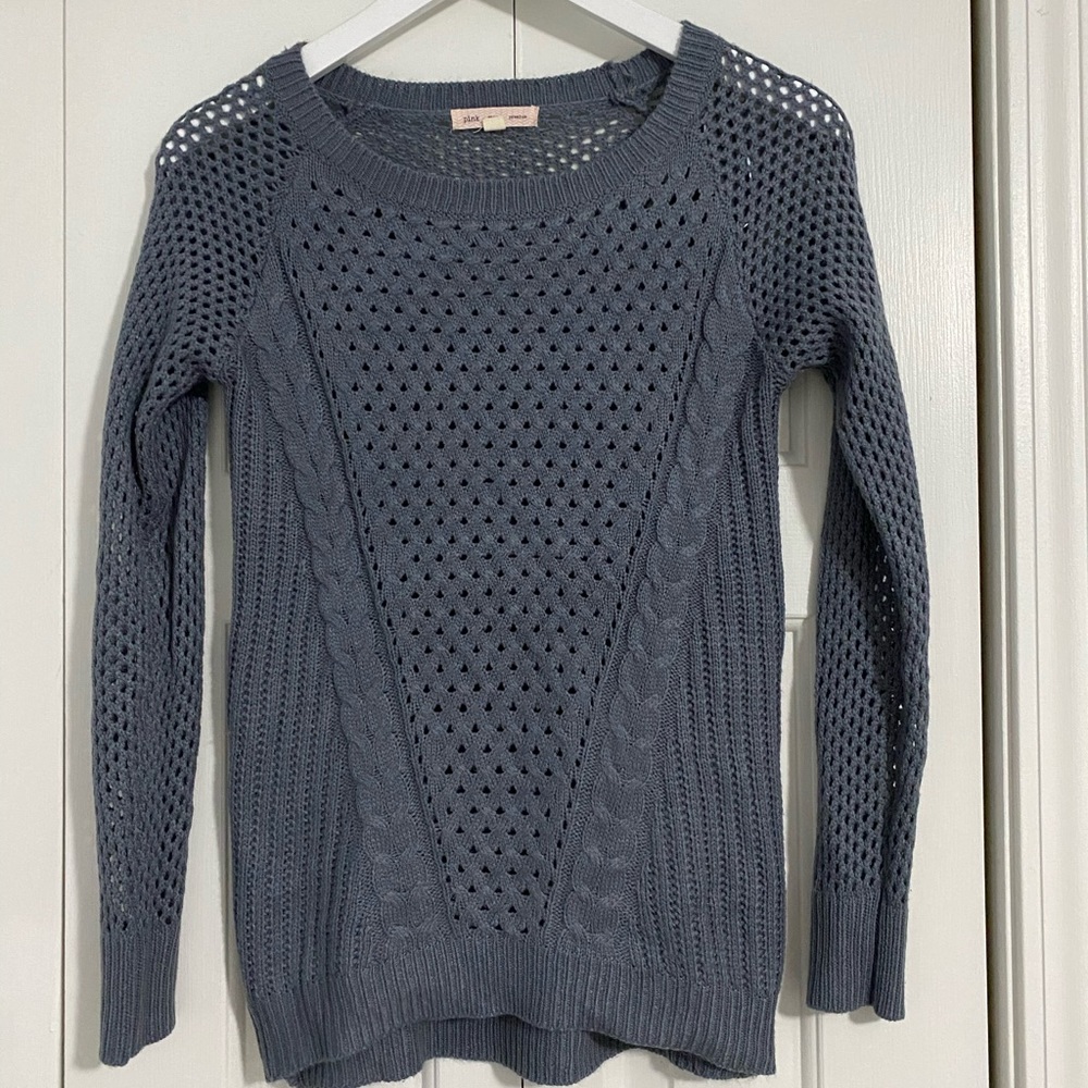 Greyish blue pink rose sweater